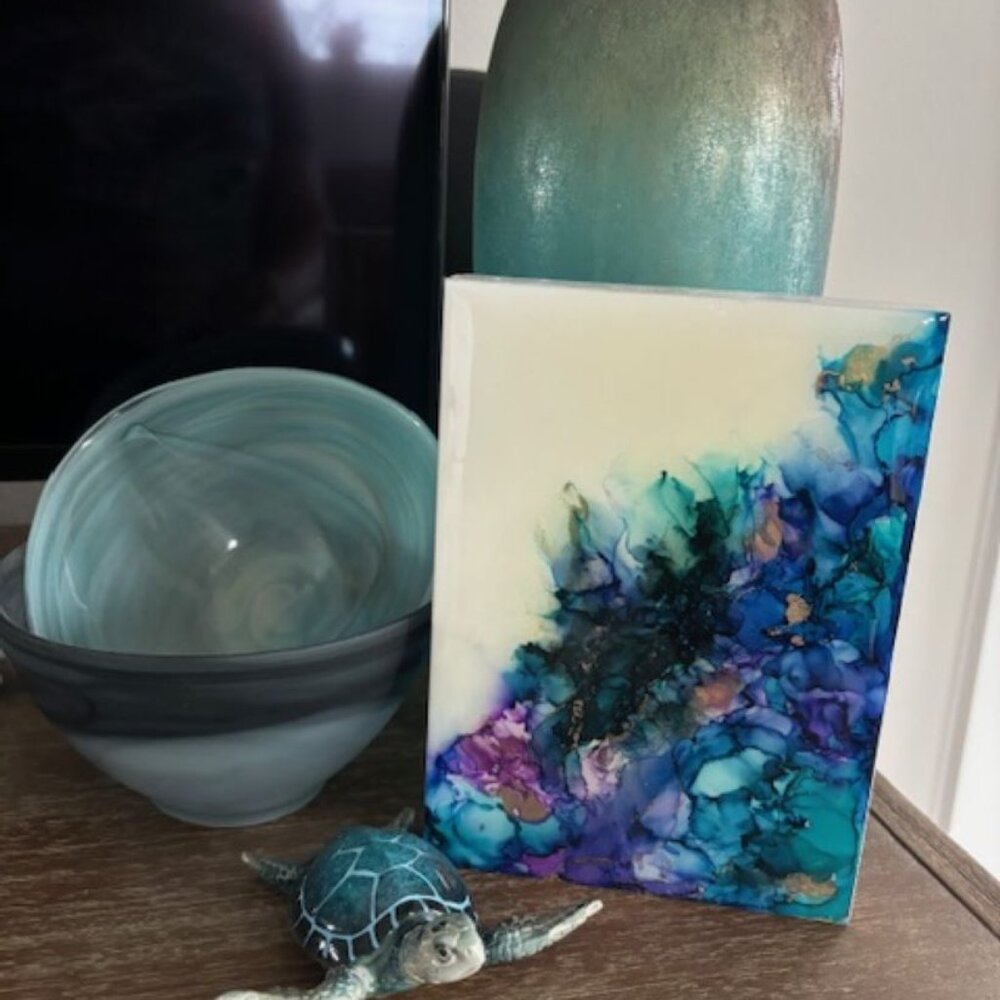 Dreaming in Color, Alcohol Ink Artwork on Wood, Resin